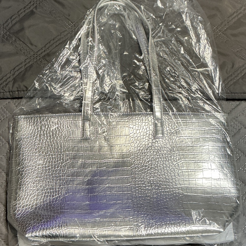 Ipsy Metallic Silver Embossed Tote